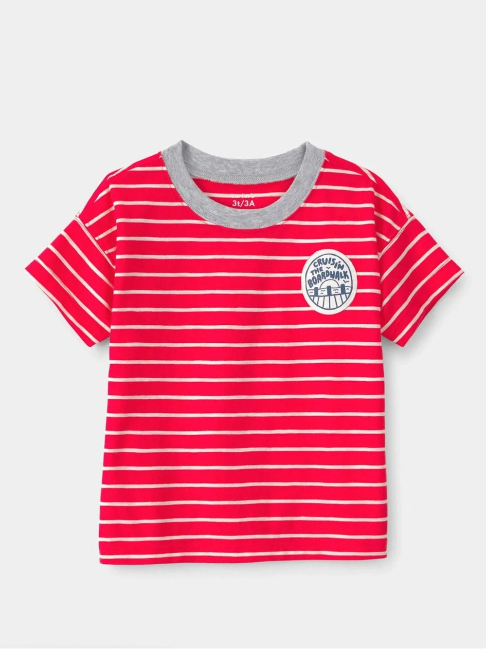 Carters Toddler Red Striped T-Shirt with Grey Neck